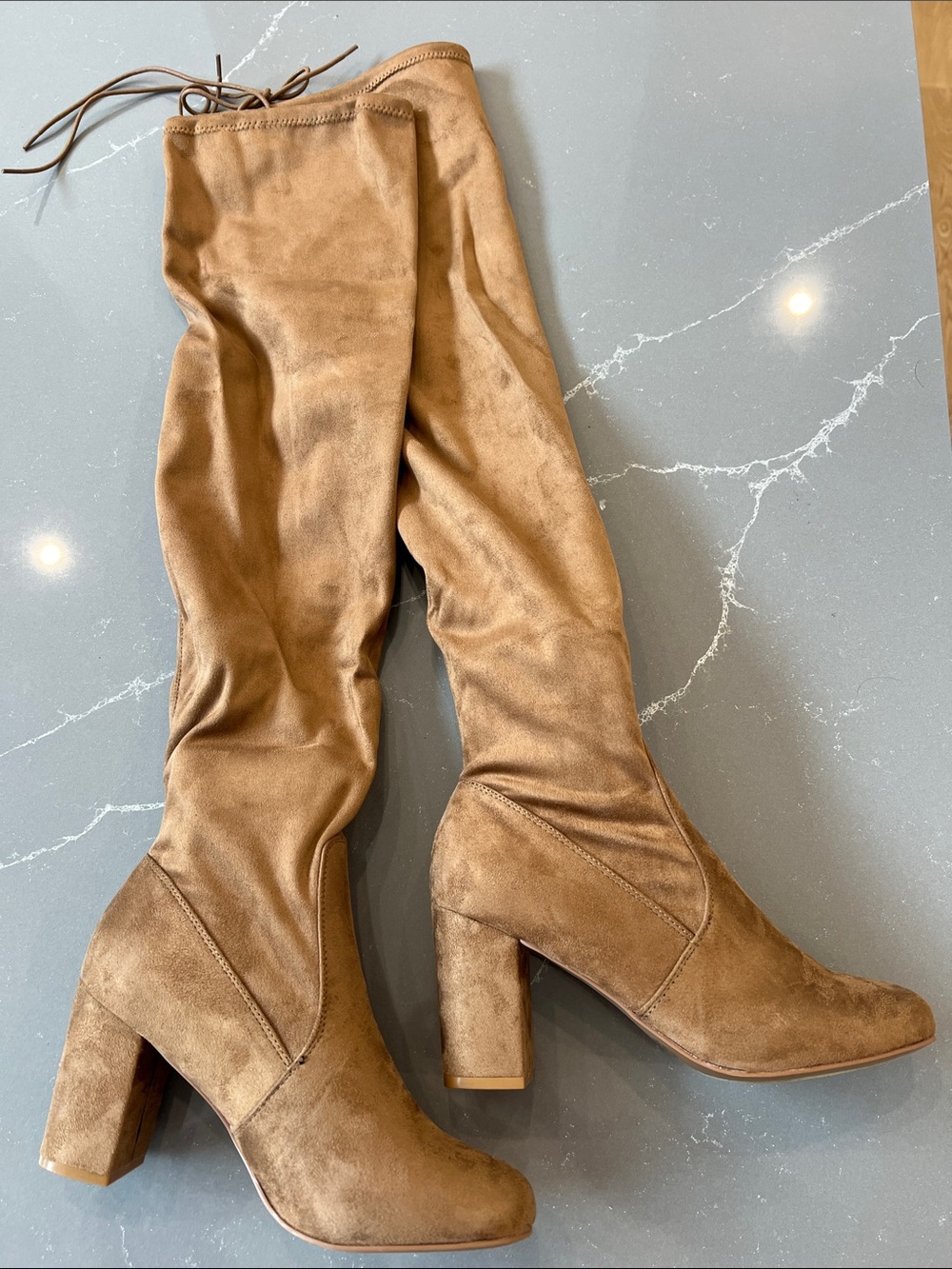 Chinese Laundry Tall Taupe Over-the-Knee Block Heel Boots